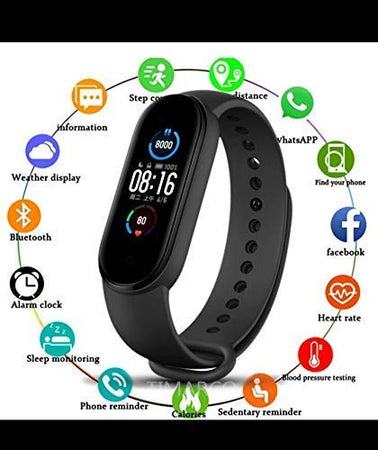 M5 Smart Watch Band with SpO2 Oximeter oxigen level , Heart Rate, Activity Tracker Waterproof Steps Counter, Calorie Counter, BP, & OLED Touchscreen