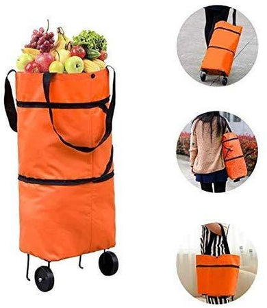 Foldable Shopping Trolley Carry Bag for Vegetables and Grocery Fabric, Metal Lightweight Folding Shopping Trolley/Travel Luggage Bag with Wheels (Multicolor) - halfrate.in