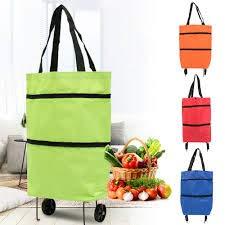 Foldable Shopping Trolley Carry Bag for Vegetables and Grocery Fabric, Metal Lightweight Folding Shopping Trolley/Travel Luggage Bag with Wheels (Multicolor) - halfrate.in