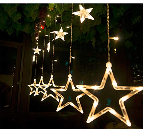 Star Curtain Light 6 Big Star 6 Small Star 138 LED lights with 8 Flashing Modes for Decoration for Diwali, Christmas, Birthday