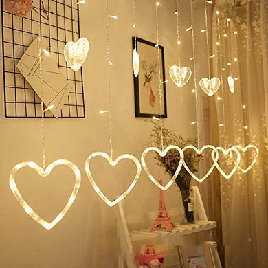 Heart Shape Curtain Light 6 Big Heart 6 Small Heart 138 LED lights with 8 Flashing Modes for Decoration for Diwali, Christmas, Birthday