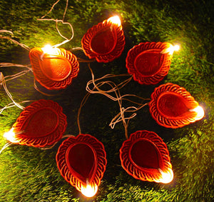 Diwali Diya String Lights Diwali Lights for Decoration 16 Diya's Diwali Candle String Light Decorative Lights for Diwali (Brown)