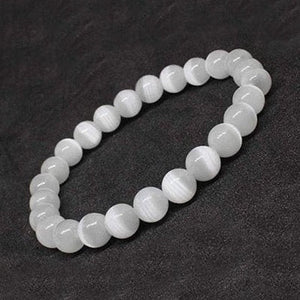 White Selenite Stone Bracelet 10 mm Round Beads For Reiki Chakra Yoga Meditation Semi Precious Gemstone Stretchable Bracelet