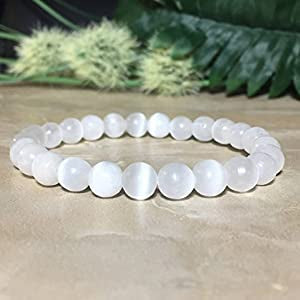 White Selenite Stone Bracelet 6mm Round Beads For Reiki Chakra Yoga Meditation Semi Precious Gemstone Stretchable Bracelet