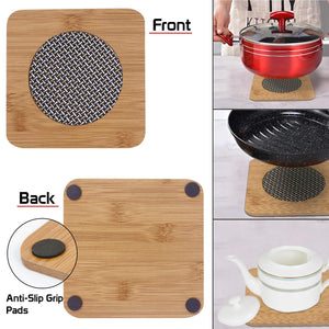 Square Shape Heating Insulation Wooden Coaster Heat Table Ware Pad Place mat for Hot Utensils - set of 2 - halfrate.in