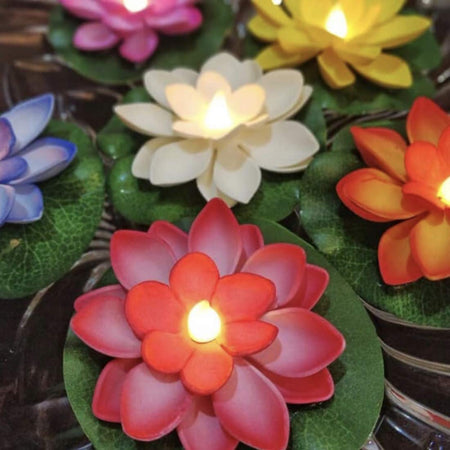Color Lotus LED Candle Floating Candle Flameless Candle Light Beautiful Festival Lamp and Decoration for Home, Garden - Pack of 6