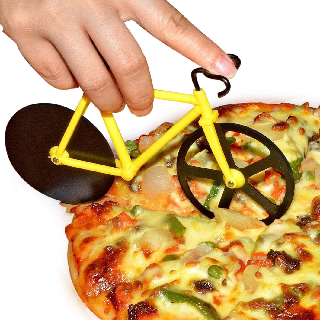 Dual Stainless Steel Non-Stick Cutting Wheels Display Stand A Very Cool Bicycle Pizza Cutter - halfrate.in