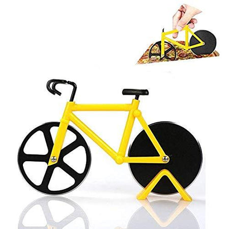 Dual Stainless Steel Non-Stick Cutting Wheels Display Stand A Very Cool Bicycle Pizza Cutter - halfrate.in