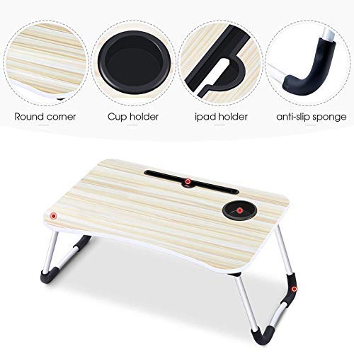 Multipurpose Foldable Laptop Table with Cup Holder, Study Table, Bed Table, Breakfast Table, Foldable & Portable / Ergonomic & Rounded Edges
