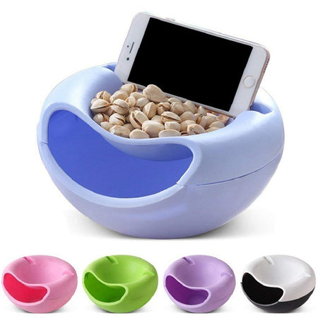 Snacks Bowl with mobile holder Bowl Double Layer Candy Plate Peels Shells Storage Mobile Phone Holder Stand - halfrate.in
