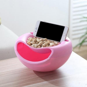 Snacks Bowl with mobile holder Bowl Double Layer Candy Plate Peels Shells Storage Mobile Phone Holder Stand - halfrate.in