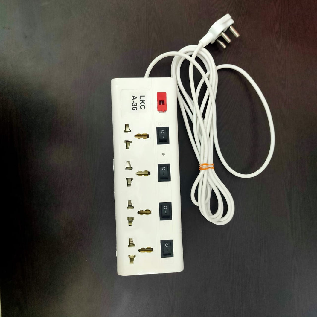 4 Socket with 4 Individual Switch Spike Guard Power Strip with Individual Switch Extension Cord Board Box with Surge Protector (White, 2 m Cable)