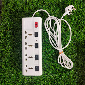 4 Socket with 4 Individual Switch Spike Guard Power Strip with Individual Switch Extension Cord Board Box with Surge Protector (White, 2 m Cable)