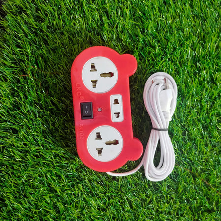 2 Socket 3 Pins 1 Socket 2 Pins Switch Spike Guard Power Strip with Switch Extension Cord Board Box with Surge Protector (Red, 1.5 m Cable)
