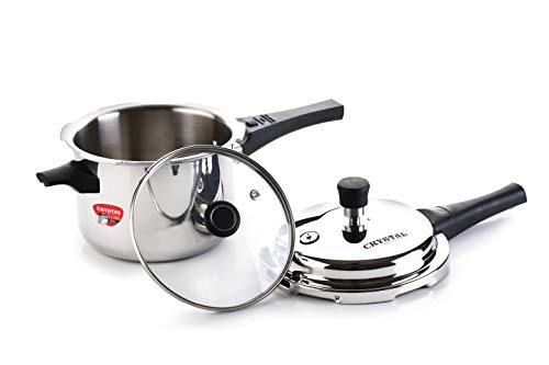 Stainless Steel Tri-Pro Triply Pressure Cooker with Additional Glass Lid, 2 Liters, Silver