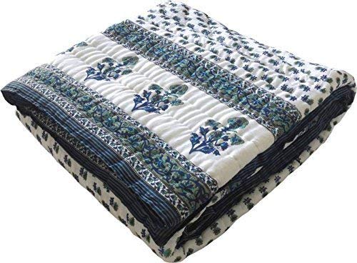 Jaipuri Razai ( Quilt) natural Cotton Stuffed White base - Single Bed size - halfrate.in