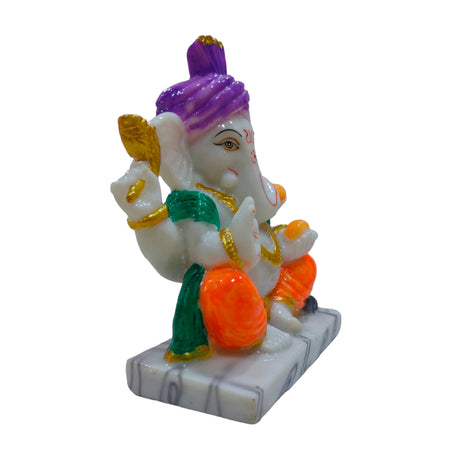 Pagadi Ganesha Idol Handcrafted Handmade Marble Dust Polyresin - 13 x 10 cm perfect for Home, Office, Gifting PGC-1
