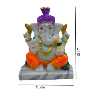 Pagadi Ganesha Idol Handcrafted Handmade Marble Dust Polyresin - 13 x 10 cm perfect for Home, Office, Gifting PGC-1