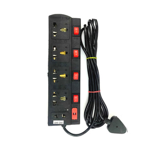 Surge Protector / ABS Tough Body / 4 Socket + 4 Switch with one 2 Pin socket  Extension Boards with Fuse & Spark Suppressor / Switch Light Indicator / Safety on/Off Switch