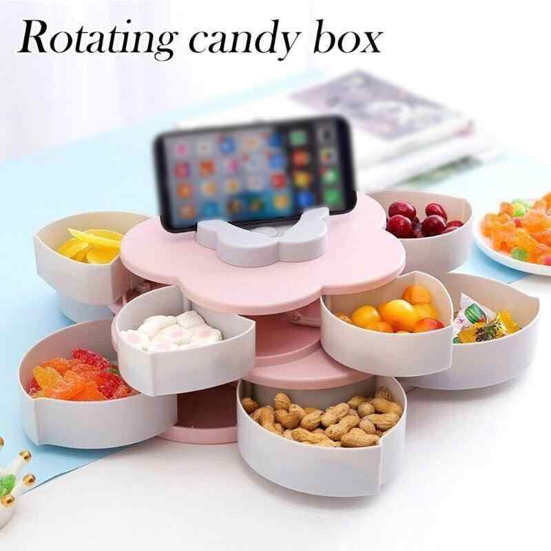 Double Layer 10 Grid Candy Snack Storage Flower Shape Rotating Box with Mobile Stand - halfrate.in