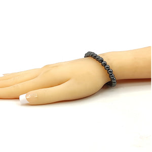 Natural Hematite Crystal Stone Bracelet for Unisex Adult (Black) 8 mm Bead Bracelet Round Shape
