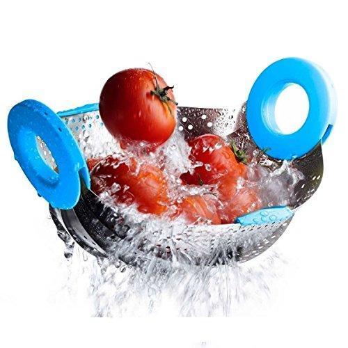 Stainless Steel with ABS Plastic 5-in-1 Collapsible Colander Strainer, Fruit Basket, Vegetable, Rice, Pulses Washing Bowl - halfrate.in