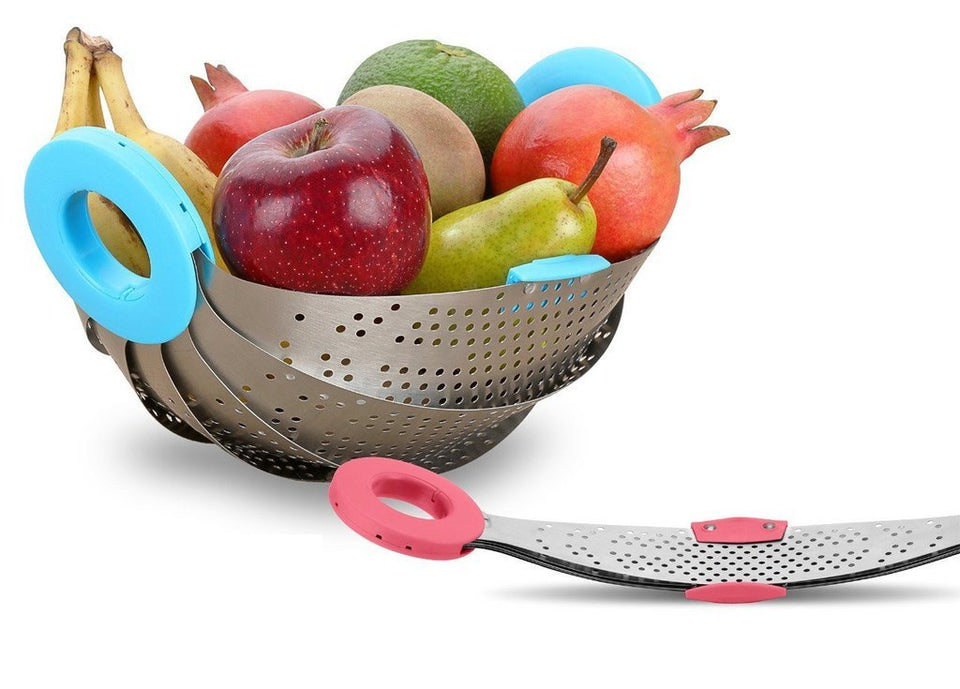 Stainless Steel with ABS Plastic 5-in-1 Collapsible Colander Strainer, Fruit Basket, Vegetable, Rice, Pulses Washing Bowl - halfrate.in