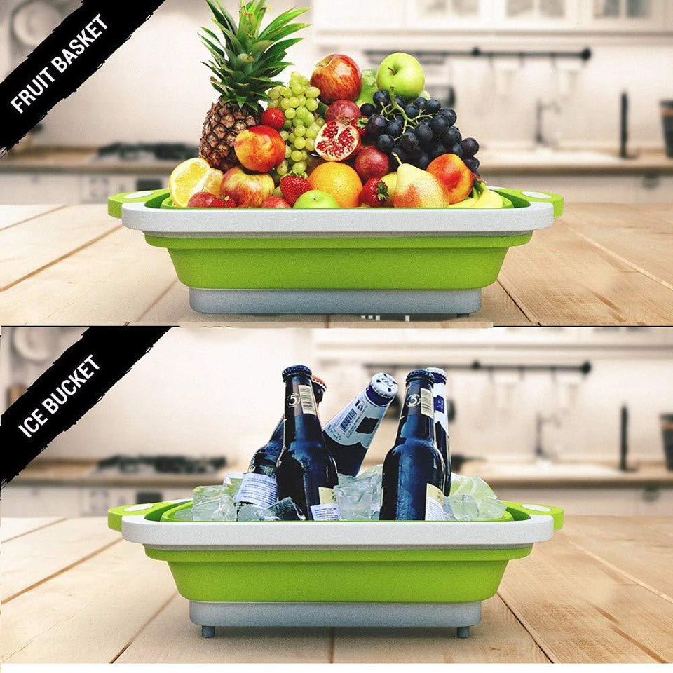 Cutting collapsible Chopping Board/Washing Bowl, Fruit Vegetable Basket 3 in 1 Chopping Board (Random Color) - halfrate.in