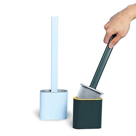 Silicone Toilet Brush with Holder Set - Brush for Toilet Deep Cleaning - No-Slip Long Handle Soft Silicone Bristle Clean Toilet Corner Easily