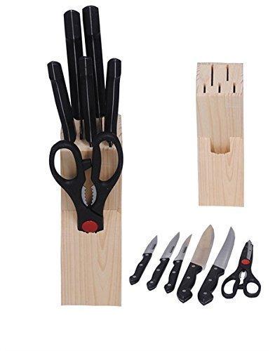 7 Pcs Imported Kitchen Knife Set Stainless steel with Wooden Block Stand Chef's Carver Boning Utility Pairing Knives and Scissors - halfrate.in