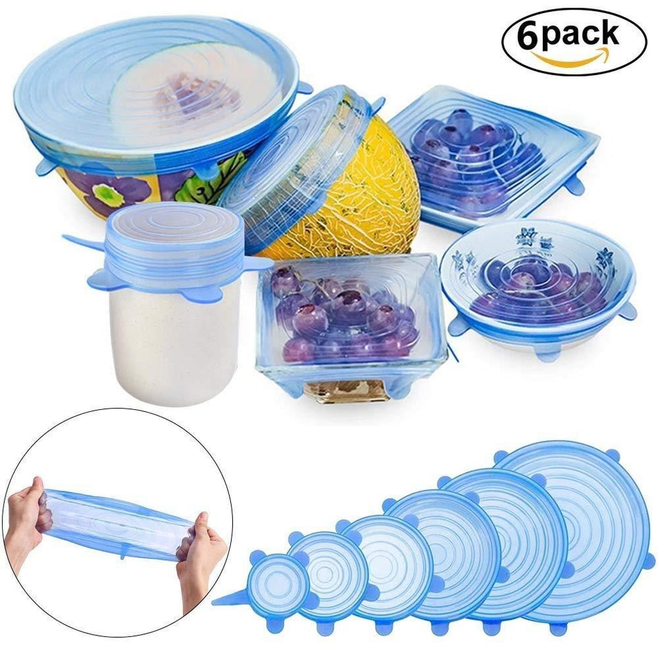 Silicone Stretch Lids 6 pcs Flexible Covers for Rectangle Round Square - Bowls Dishes Plates Cans Jars Glassware and Mugs Cover - halfrate.in