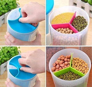 Food Container 3 in 1 Transparent Plastic Lock Food Storage Airtight Container Jar for Cereals, Snacks, Pulses, Grocery 3 Section 1500 ml set of 2 - halfrate.in
