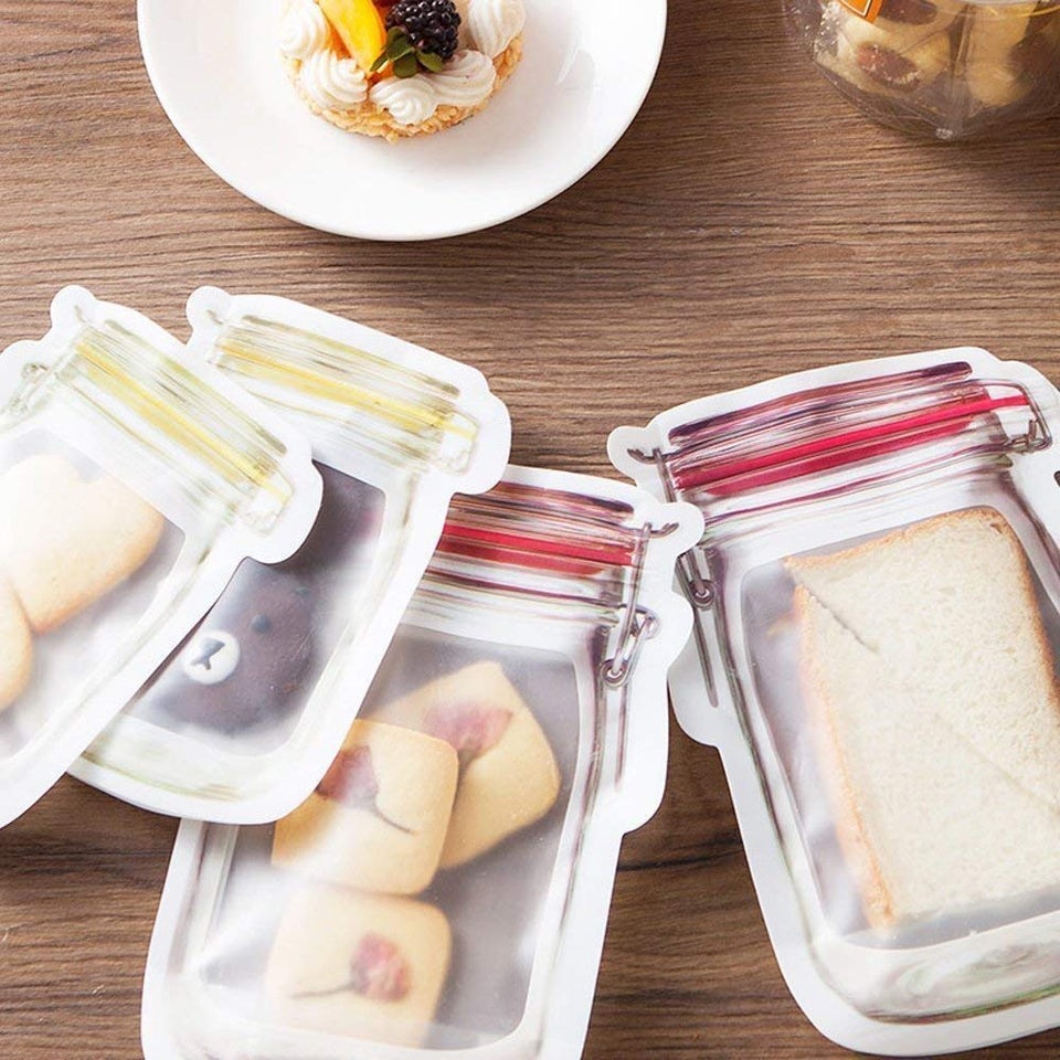 Jar Zipper Bags 1000 ml Storage for Food, Grains, Flours, Beans, Dry Fruits || Reusable Ziplock Bottles Shaped Pouches Leak Proof Easy for Travel - Pack of 5 - halfrate.in