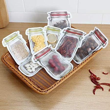 Jar Zipper Bags 500 ml Storage for Food, Grains, Flours, Beans, Dry Fruits || Reusable Ziplock Bottles Shaped Pouches Leak Proof Easy for Travel - Pack of 5 - halfrate.in