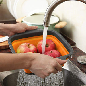 Silicone Square Folding Drain 1 Pcs, Food Strainer, Collapsible Colander Vegetable Fruits Washing Strainer Kitchen Basket