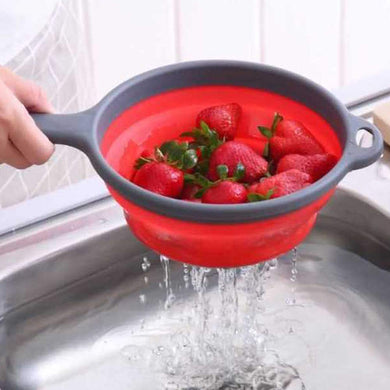 Kitchen Foldable Silicone Strainers Collapsible Colander with Handle Space-Saver Folding Strainers Colander BPA Free Food Drain Colander