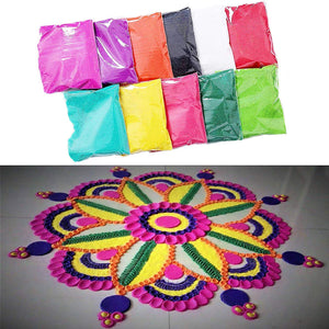Rangoli Plastic Color Powder Pack of 10 Bottles Multi colored for Door Decoration on Diwali, Navratri and more Indian Festival