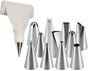 Cake Decorating Icing Nozzles Set Stainless steel 12 Piece Frosting Icing Piping Bag Tips Reusable & Washable