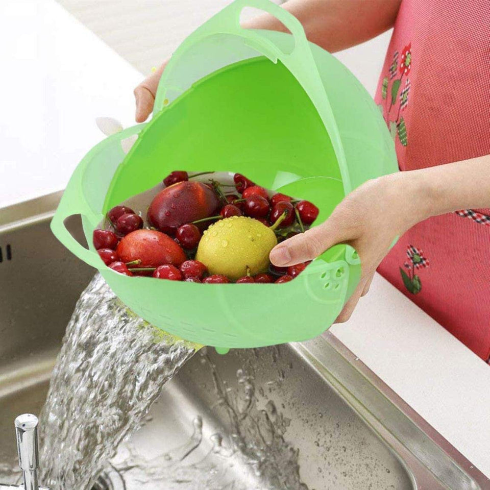 Multi Functional Rice | Vegetable and Fruit Wash Basket Bowl | Drainer Food Strainer with double lid