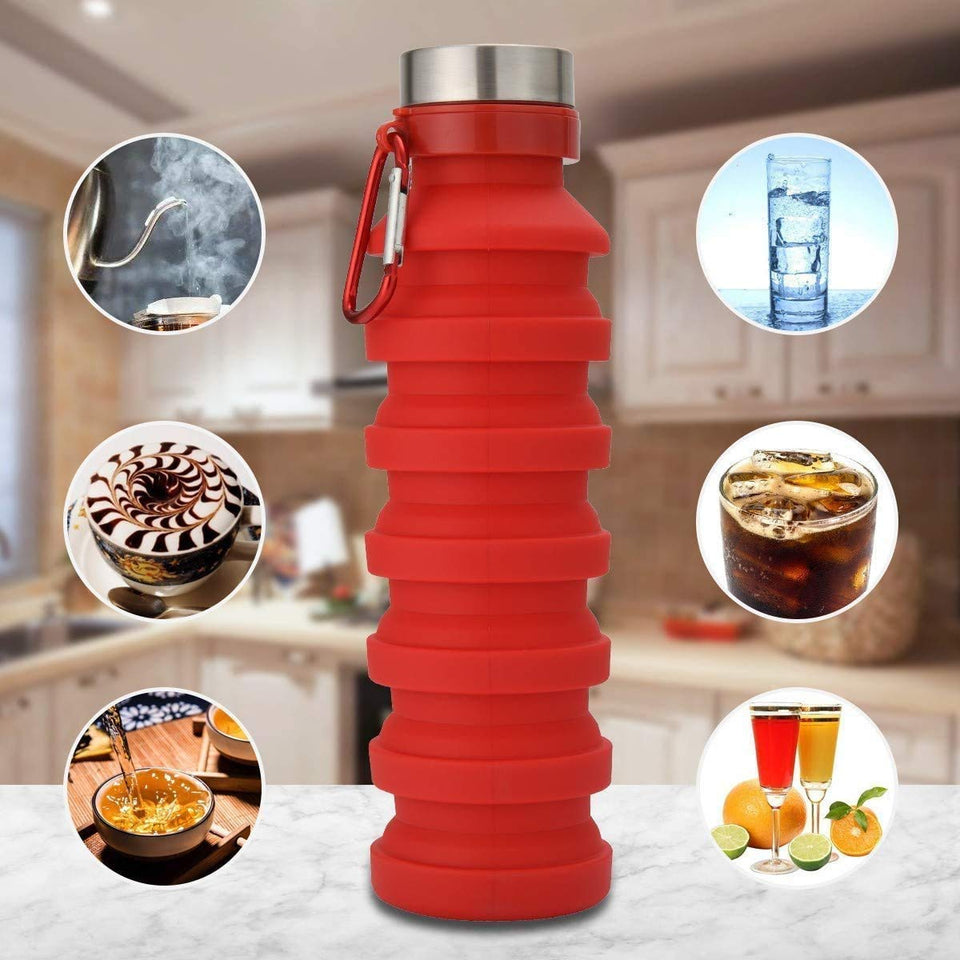 Collapsible Water Bottle, BPA Free, FDA Approved, Food-Grade Silicone Leak Proof Portable Sports Travel Water Bottle for Outdoor, Gym, Hiking