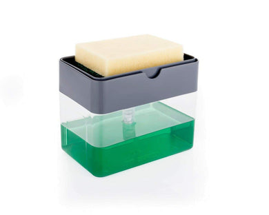 Plastic Liquid Soap Press Type Pump Dispenser with Sponge Holder for Kitchen Sink Dishwasher (2 in 1 Durable Rustproof, 380 ml (1-Sponge Free)