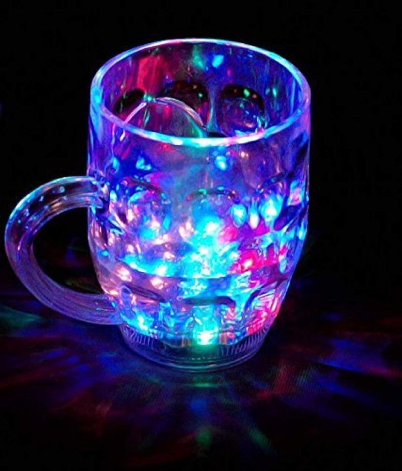 Plastic Mug LED Flashing 7 Colors Changing Liquid Activated Lighting Transparent Plastic Beer/Coffee/Tea Mug Cup-300 ml, White