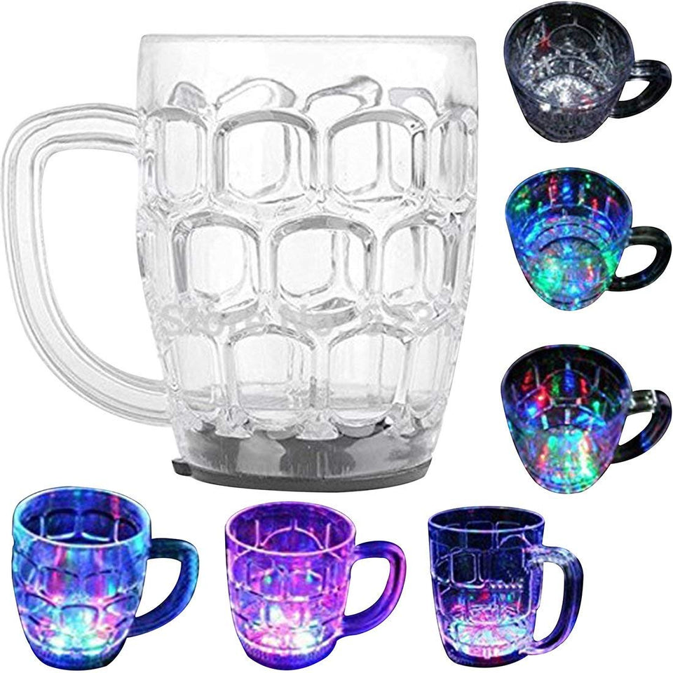 Plastic Mug LED Flashing 7 Colors Changing Liquid Activated Lighting Transparent Plastic Beer/Coffee/Tea Mug Cup-300 ml, White
