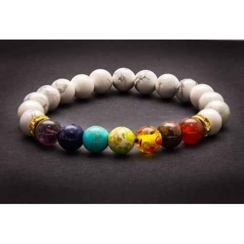 7 Chakra Semi-Precious Stones with Howlite Charm Reiki Chakra Healing Yoga Meditation Crystal Fengshui 8mm Gemstones Beads Bracelet