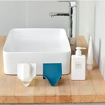 Self Adhesive Wall Mounted Soap Holder for Bathroom with Self Draining Slanting Design Also Use for Key Hanger and Mobile Stand