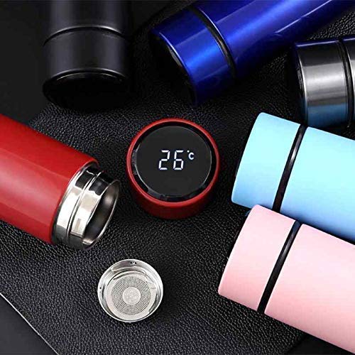 Vacuum Flask Water Bottle with LED Temperature Display, Double Walled Vacuum Insulated Stainless Steel Bottle, Sports Automotive Travel Mug, 12H, 17 Oz Cup (Black, 500 ml)