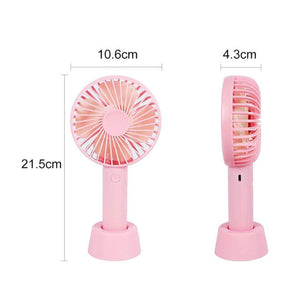 Mini Handheld Portable Fan USB Rechargeable Built-in Battery Operated Summer Cooling Desktop Fan with Standing Holder Handy Base for Home Office Outdoor Travel