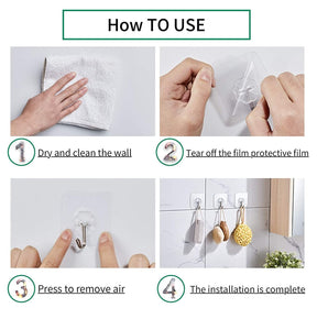 Adhesive Wall Sticker Hooks for Transparent Reusable Waterproof - Plastic Sticker Without Drill (Pack of 3)