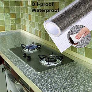Kitchen Waterproof Self-Adhesive Anti-Mold ,Aluminium foil for Wall and Aluminum Foil Paper Sticker Roll for Kitchen Wall, Drawers (Silver) (60 x 200 cm)