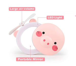 Lighted Travel Makeup Mirror, Vanity Mirror with LED Lights Compact Portable Mini Handheld Pocket Illuminated Cosmetic Mirror with Fan